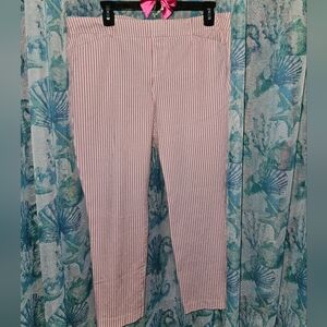 Pink n white striped cropped pants